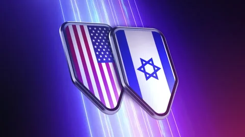 The appearance of two emblems with the flags of the countries "USA and Israel Video stock 250094214