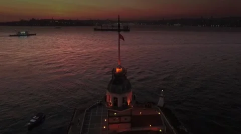 The appearence of the maiden tower at night Stock Footage 58259302