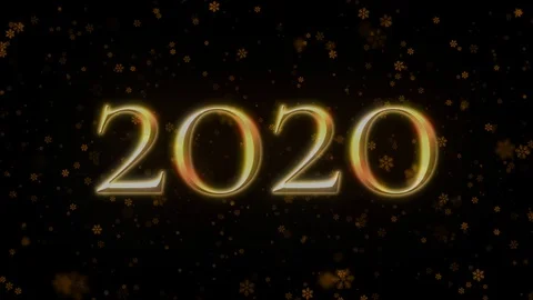 Appearing animated glowing gold text 2020 on the background of flying golden Stock Footage