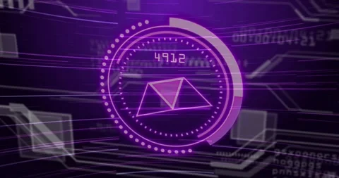 On appearing, circular HUD updating numeric readout and rotating triangular icon Stock Footage 317265347