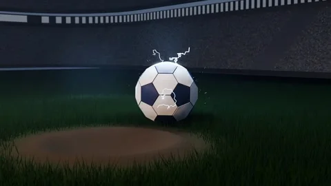 Appearing energy ring summoning glowing soccer ball on pitch near goalpost, Stock Footage 339193998