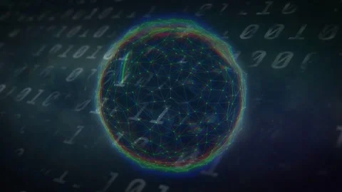 On appearing globe rotating, neon lines tracing nodes and binary digits Stock Footage 334202763