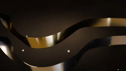 Appearing from left 3 metal ribbons flowing in dark space, showcasing gold Stock Footage 341865077