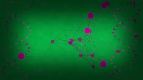 Appearing magenta nodes, network forming and linking to side arrays in HUD band, Stock Footage 333907504