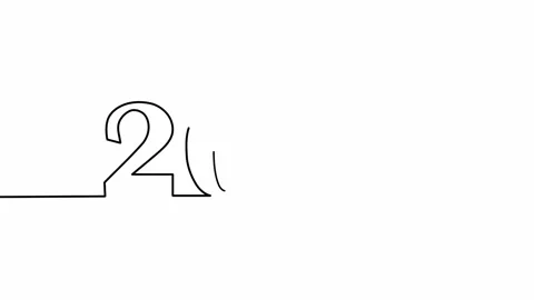 Appearing Text 2024 Continuous One Line Drawing. Black outline nubmer on white Stock Footage 243024067