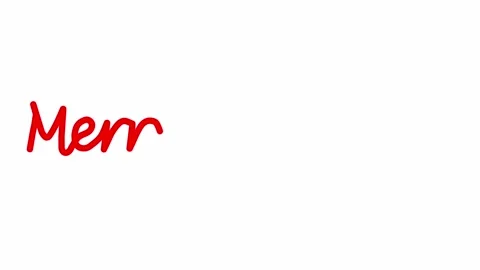 Appearing Text Merry Christmas Continuous One Line Drawing. Hand drawn red Stock Footage 247594944
