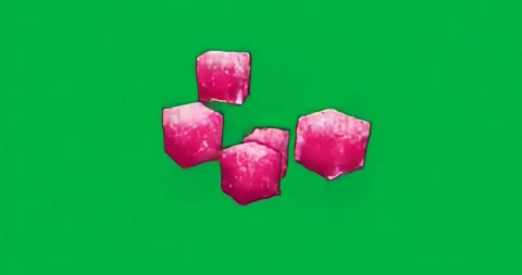 Appearing on transparent backdrop, five pink cubes sliding, drifting, settling Video stock 317284099