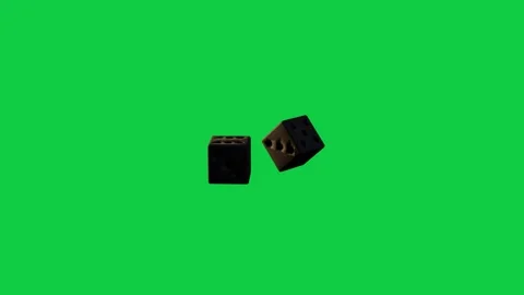 Appearing two dark dice rotating and aligning adjacent transparent bg showing Stock Footage 340269573