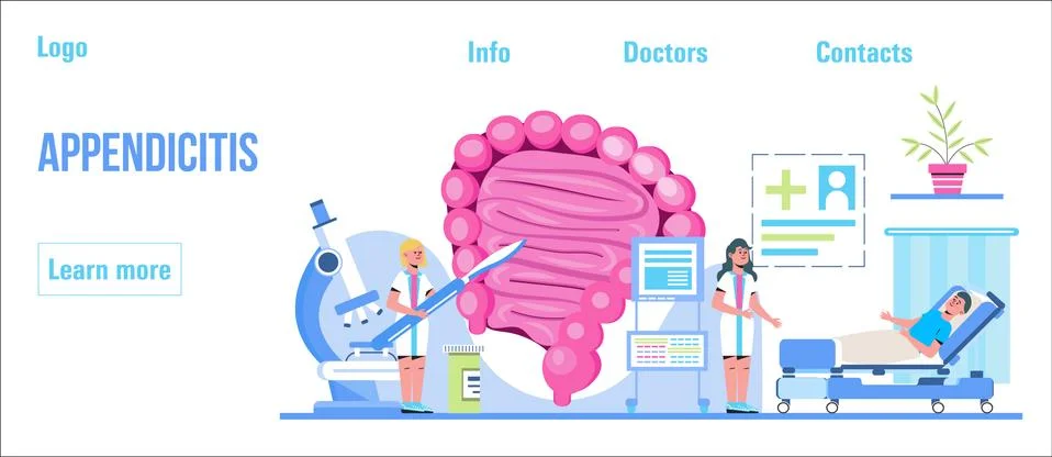 Appendicitis concept header vector for medical websites, blogs. Intestine 스톡 일러스트