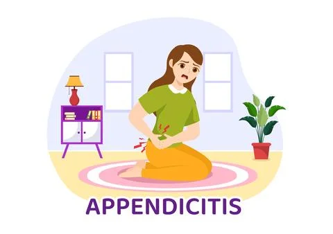 Appendicitis Illustration with Inflammation of the Appendix and Stomach Tre.. 스톡 일러스트