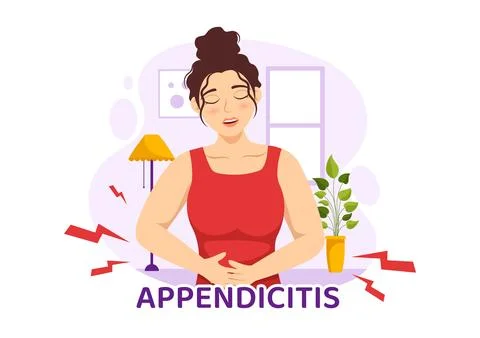 Appendicitis Illustration with Inflammation of the Appendix and Stomach Tre.. 스톡 일러스트