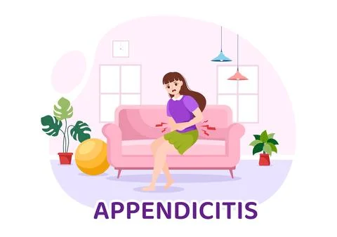 Appendicitis Illustration with Inflammation of the Appendix and Stomach Tre.. 스톡 일러스트
