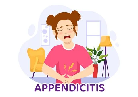 Appendicitis Illustration with Inflammation of the Appendix and Stomach Tre.. 스톡 일러스트
