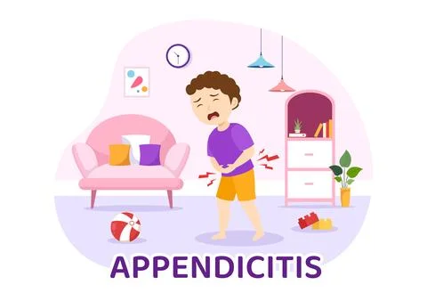 Appendicitis Illustration with Kids Inflammation of the Appendix and Stomac.. Stock Illustration
