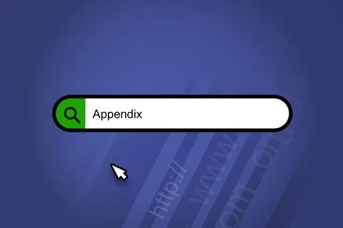 Appendix - search engine, search bar with blue background Stock Photos
