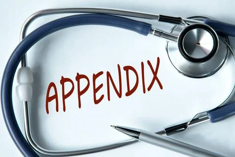 APPENDIX - word on white background with pen and stethoscope Stock Photos