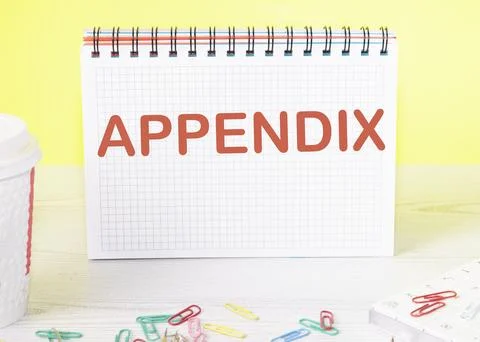 Appendix the word is written on a blank sheet in a notebook standing on a tab Stock Photos