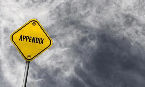 Appendix - yellow sign with cloudy background Stock Photos