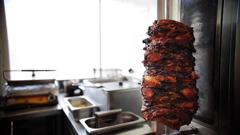 Appetite chicken meat for donner kebab, or gyros or shawarma spins on the Stock Footage 277410207
