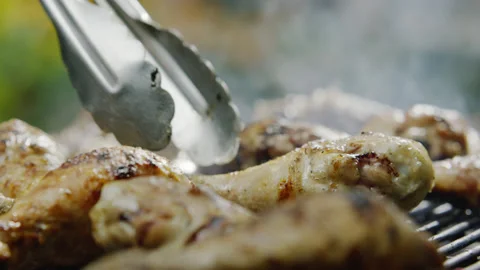 Appetite Chicken Portion Grilling on Barbeque Grid Stock Footage 145252607
