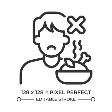 Appetite suppression signals pixel perfect simple line icon Stock Illustration