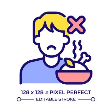 Appetite suppression signals pixel perfect line color icon Stock Illustration