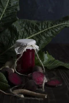 Appetizer of beetroot and horseradish, still life on a wooden table, seasonal Stock Photos
