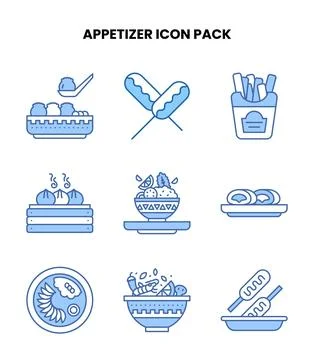 Appetizer Blue Icons Pack Stock Illustration