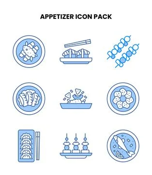Appetizer Blue Vector Icons Pack Stock Illustration