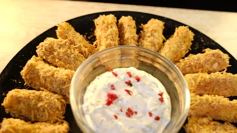 Appetizer breadcrumbs with white sauce Stock Footage 194735325