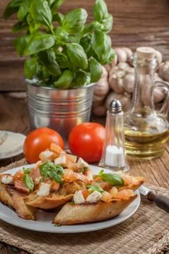 Appetizer bruschetta. Stock Photos