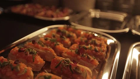 Appetizer at the buffet great depth of reskosti  Stock Footage 308447462