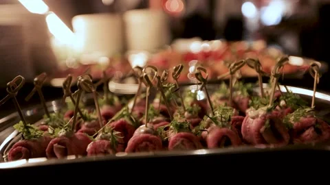 Appetizer at the buffet great depth of reskosti  Stock Footage 308447474