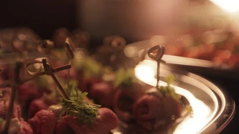 Appetizer at the buffet great depth of reskosti Stock Footage 308447475