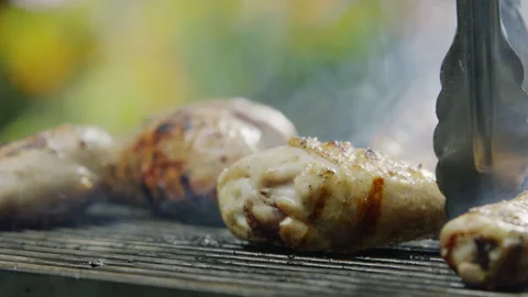 Appetizer Chicken Portion Grilling on Bbq Grid Stock-Footage 145254393