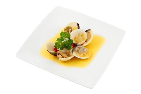 Appetizer of clams in sauce Stock Photos