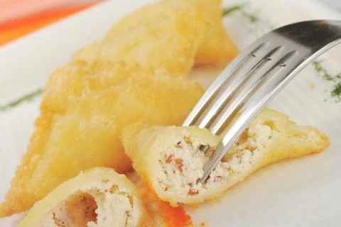 Appetizer: empanada de queso de cabra Stock Photos
