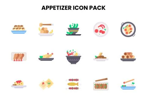 Appetizer Flat Design Icons Pack Stock Illustration
