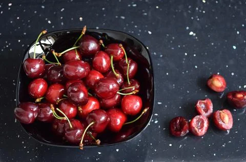An appetizer with fresh red cherries Stock Photos