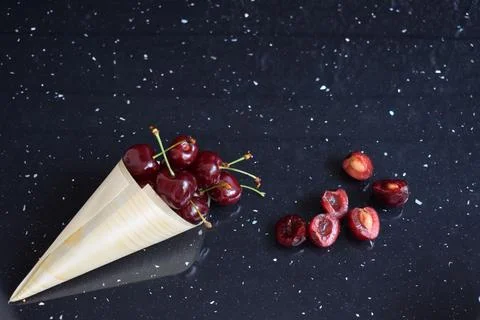 An appetizer with fresh red cherries Stock Photos