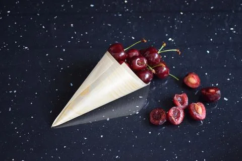 An appetizer with fresh red cherries Stock Photos