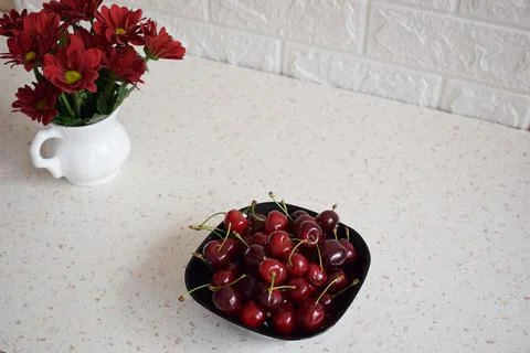 An appetizer with fresh red cherries Stock Photos