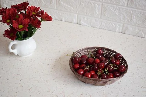An appetizer with fresh red cherries Stock Photos