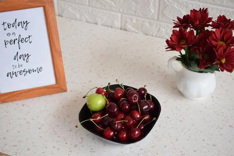 An appetizer with fresh red cherries Stock Photos
