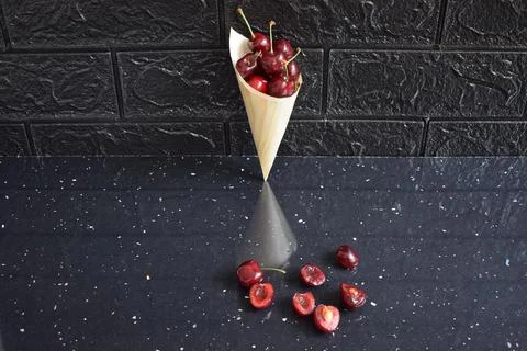 An appetizer with fresh red cherries Stock Photos