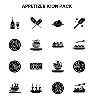 Appetizer Glyph Bundle Icons Pack Stock Illustration
