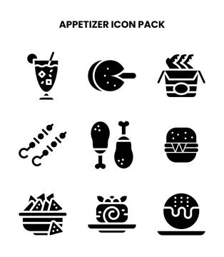 Appetizer Glyph Design Icons Pack Stock Illustration