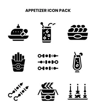 Appetizer Glyph Design Icons Pack Stock Illustration