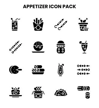 Appetizer Glyph Icons Pack Stock Illustration