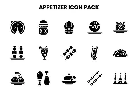 Appetizer Glyph Set Icons Pack Stock Illustration